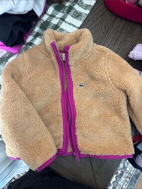 Vineyard Vines Tan Sherpa Jacket with Pink Trim